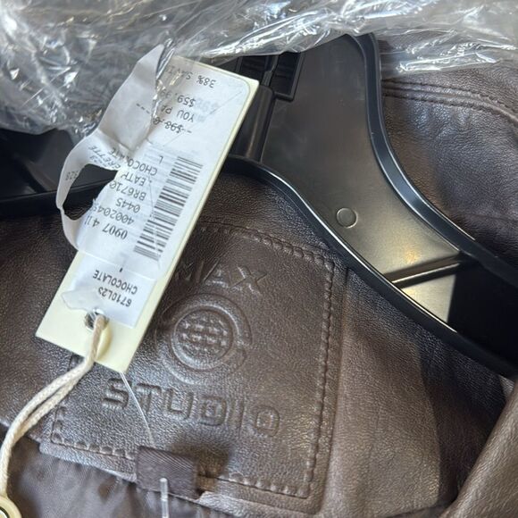 Max Studio Women's‎ Faux Leather Jacket Chocolate Large NWT in packaging - Picture 8 of 9